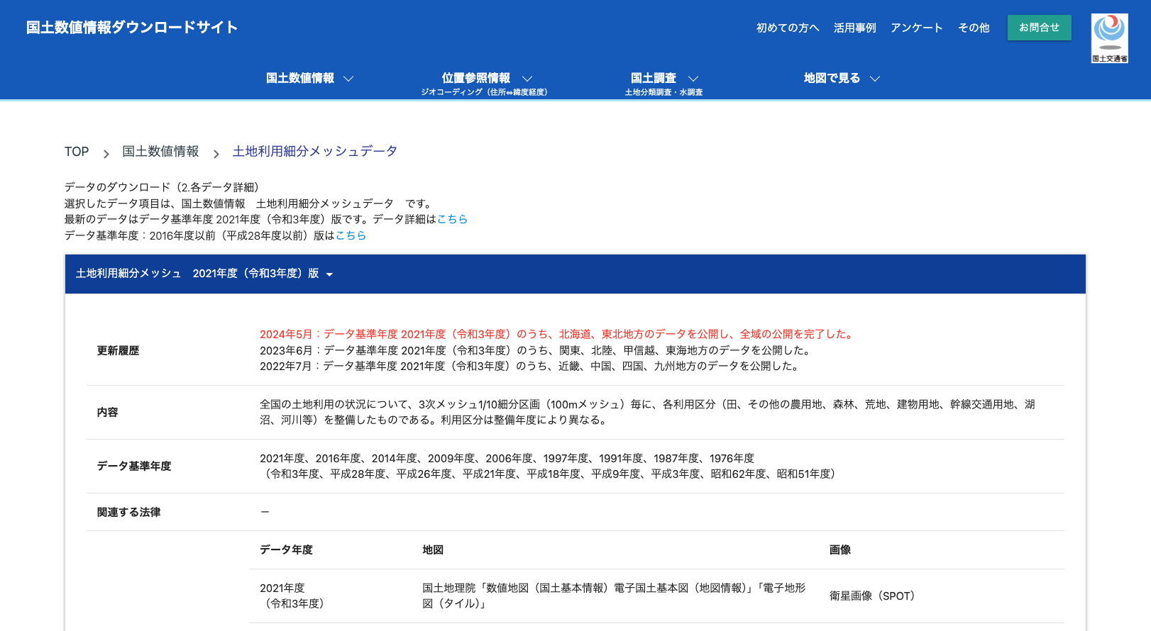 土地利用細分メッシュデータ